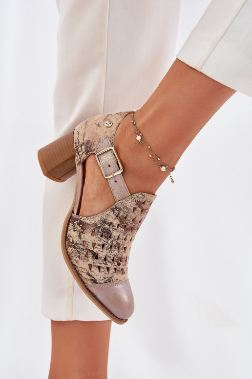 Dames Leer OpengeInerkte laarzen Het heeftciejka 04962-43 beige-gouden kleur