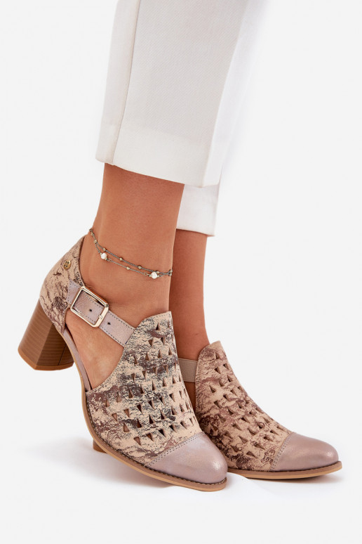 Dames Leer OpengeInerkte laarzen Het heeftciejka 04962-43 beige-gouden kleur