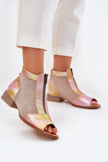 Leer Dameslaarzen met brede hakkenOdkrytymi Palcami Het heeftciejka 06413-15 roze-oranje