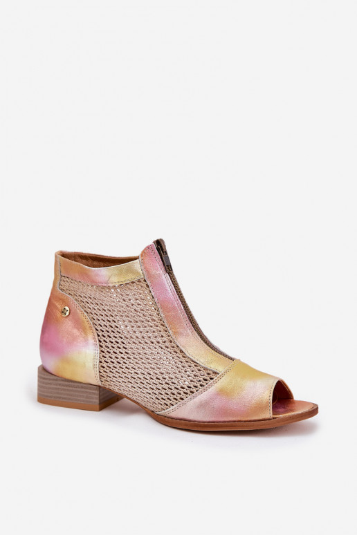 Leer Dameslaarzen met brede hakkenOdkrytymi Palcami Het heeftciejka 06413-15 roze-oranje Leer Dameslaarzen met brede hakkenOdkrytymi Palcami Het heeftciejka 06413-15 roze-oranje