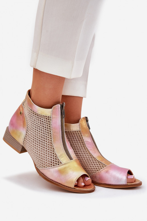 Leer Dameslaarzen met brede hakkenOdkrytymi Palcami Het heeftciejka 06413-15 roze-oranje Leer Dameslaarzen met brede hakkenOdkrytymi Palcami Het heeftciejka 06413-15 roze-oranje