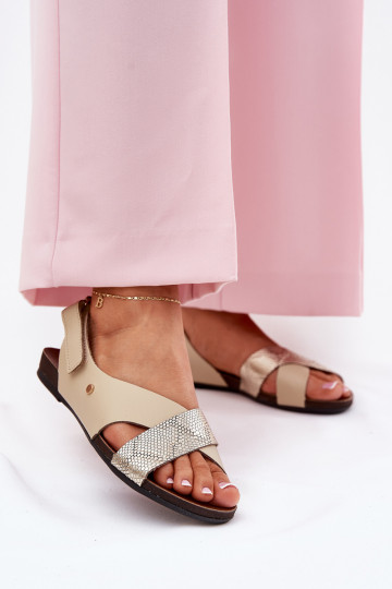 Dames sandalen met klitteband Zazoo 40141 zand-gouden kleur