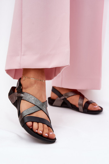 Dames platte sandalen Zazoo 40032 zwarte kleur