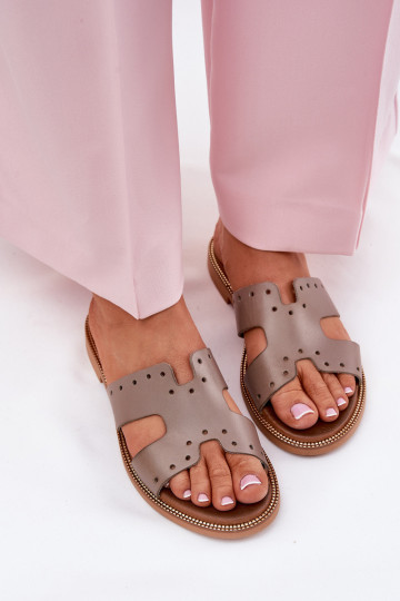 Zazoo 40326 dames slippers met decoratieve uitsparingen zandkleur