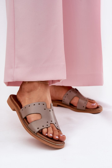 Zazoo 40326 dames slippers met decoratieve uitsparingen zandkleur 2