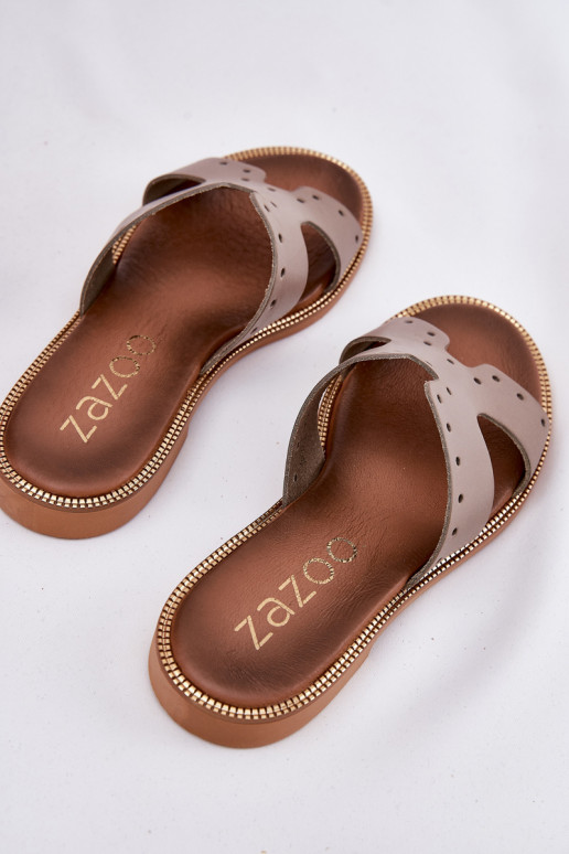 Zazoo 40326 Dames Slippers Met decoratieve uitsparingen beige Zazoo 40326 Dames Slippers Met decoratieve uitsparingen beige