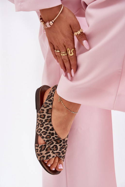 sandalen Leer Dames met luipaardbontpatronen bruine kleur Zazoo 40407 sandalen Leer Dames met luipaardbontpatronen bruine kleur Zazoo 40407