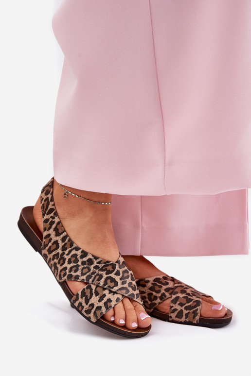 sandalen Leer Dames met luipaardbontpatronen bruine kleur Zazoo 40407 sandalen Leer Dames met luipaardbontpatronen bruine kleur Zazoo 40407