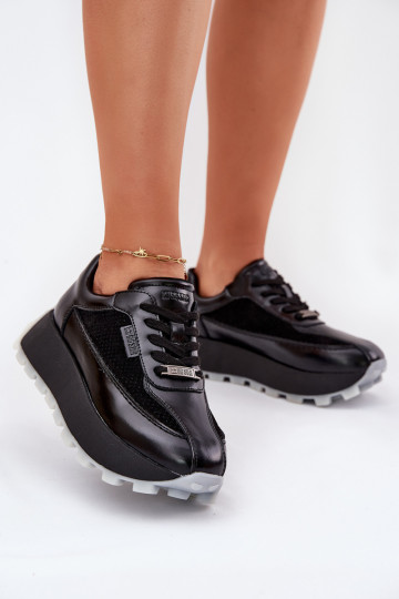 Leren dames sneakers met platform Big Star RR274873 HI-POLY SYSTEM zwarte kleur 2