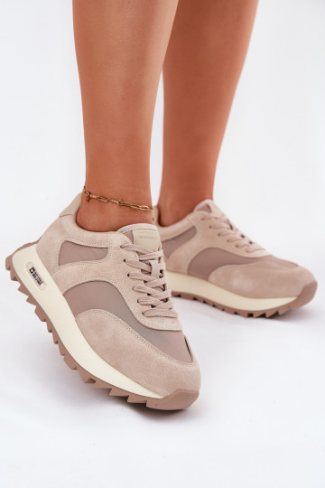 Zachte sneakers met platform dames Big Star RR274897 HI-POLY SYSTEM zandkleur