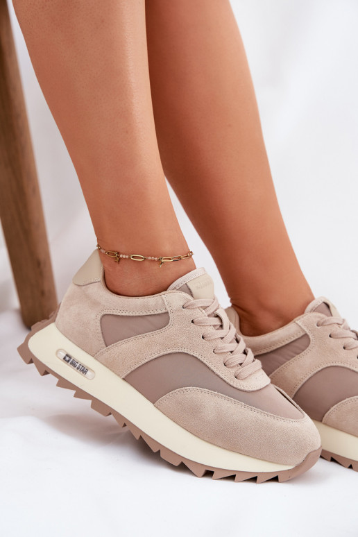 van suède Sneakers model schoenen met platform Dames Big Star RR274897 HI-POLY SYSTEM beige