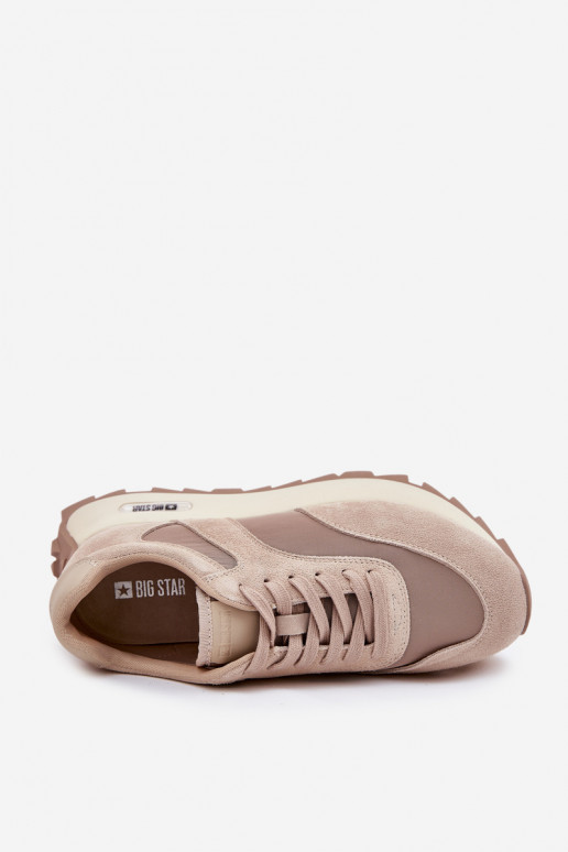 van suède Sneakers model schoenen met platform Dames Big Star RR274897 HI-POLY SYSTEM beige