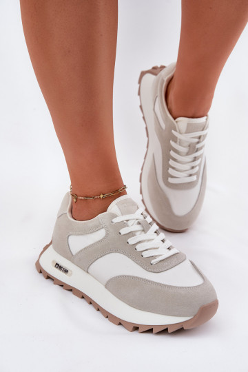 Zachte sneakers met platform dames Big Star RR274896 HI-POLY SYSTEM wit-grijze kleur