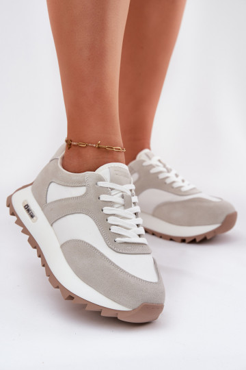 Zachte sneakers met platform dames Big Star RR274896 HI-POLY SYSTEM wit-grijze kleur 2