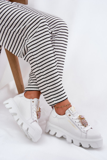 Leer Sneakers model schoenen versieren Broszką Ananas CheBello 4651 Initte kleur 2
