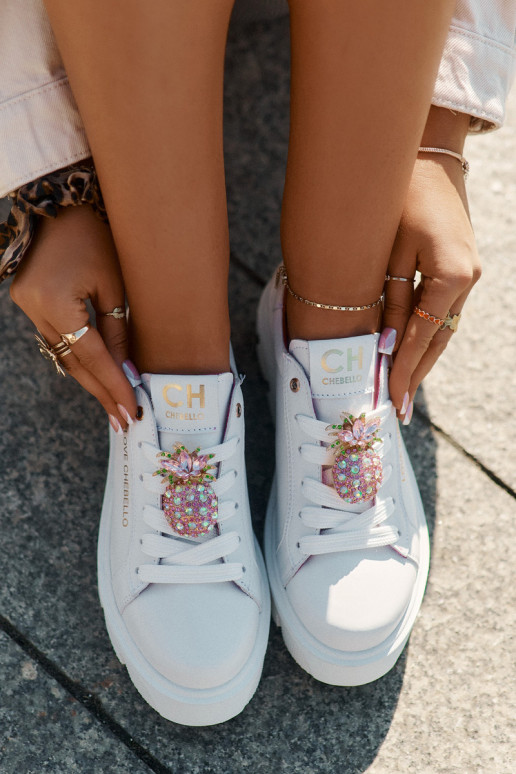 Leer Sneakers model schoenen versieren Broszką Ananas CheBello 4651 Initte kleur Leer Sneakers model schoenen versieren Broszką Ananas CheBello 4651 Initte kleur