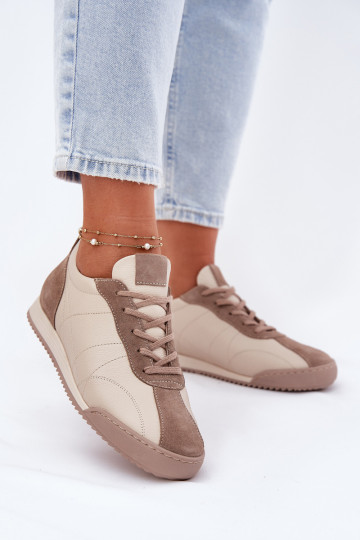 Leren sportschoenen Laura Messi 2935 zandkleur 2