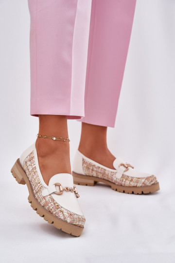 Leer dames mocassins Ze gouden kleurm Detalem Laura Messi 2938 ivoor 2