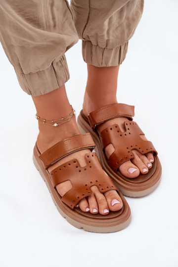 DamespantoffelsOpturalnej Skóry met platform Zazoo 40440 bruine kleur