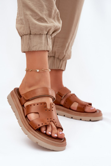DamespantoffelsOpturalnej Skóry met platform Zazoo 40440 bruine kleur 2
