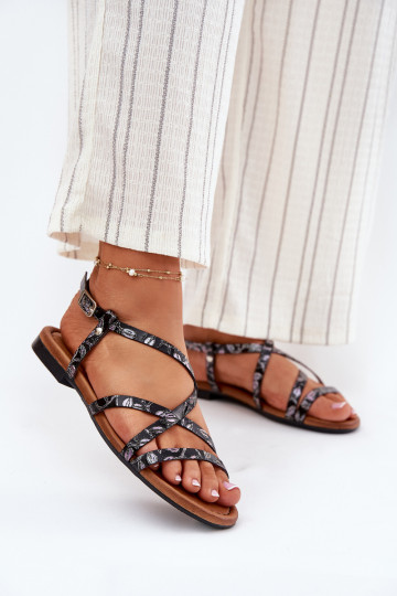 Zwarte platte dames sandalen Tai Turiciejka 06635-05 2