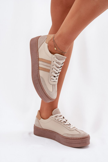 Leren heren sneakers met platform Zazoo N1234 zandkleur