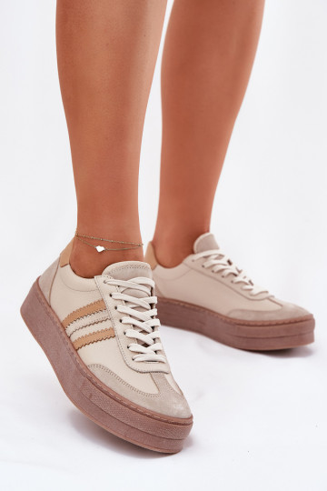 Leren heren sneakers met platform Zazoo N1234 zandkleur 2