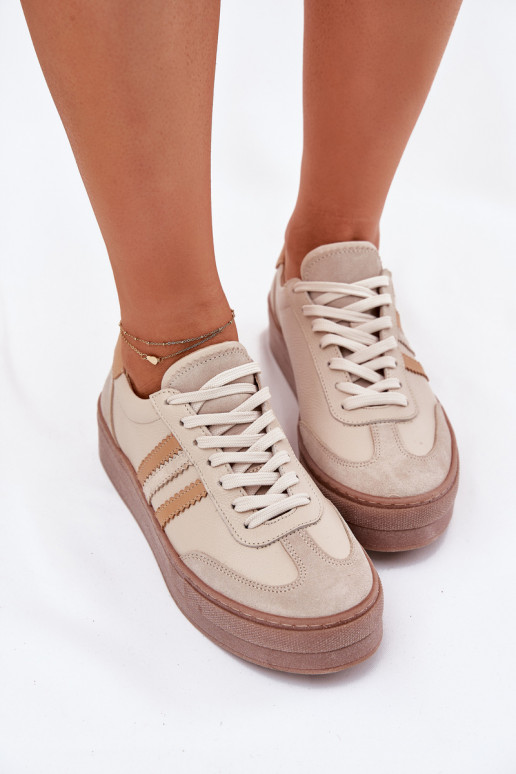 Leer Sneakers model schoenen Dames met platform Zazoo N1234 beige Leer Sneakers model schoenen Dames met platform Zazoo N1234 beige
