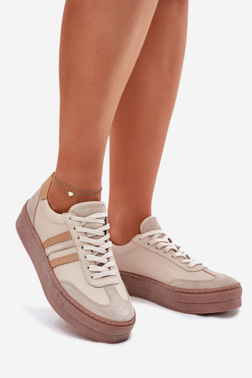Leer Sneakers model schoenen Dames met platform Zazoo N1234 beige Leer Sneakers model schoenen Dames met platform Zazoo N1234 beige