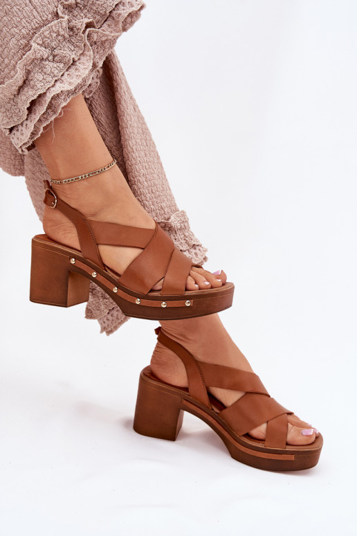 Damessandalen met hakken Zazoo 1081 bruine kleur Damessandalen met hakken Zazoo 1081 bruine kleur