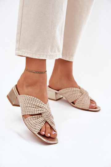 Damespantoffels Op Klok Het heeftciejka 06955-25 beige-gouden kleur