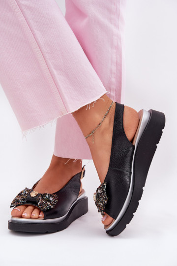 Dames zwarte platform sandalen met strikjes Zazoo 1882