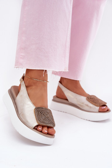 Zazoo 1786 Dames sandalen Dames met platform met ornamenten gouden kleur Przecierany 2