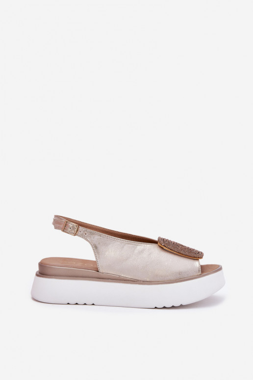 Zazoo 1786 Dames sandalen Dames met platform met ornamenten gouden kleur Przecierany Zazoo 1786 Dames sandalen Dames met platform met ornamenten gouden kleur Przecierany