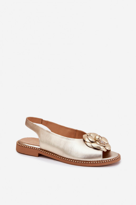 Leer Platte sandalen met ornamenten CheBello 4642 gouden kleur Leer Platte sandalen met ornamenten CheBello 4642 gouden kleur