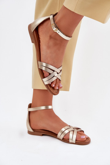 Dames gouden sandalen met brede hakken Tai turiciejka 07029-25
