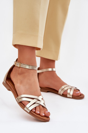 Dames gouden sandalen met brede hakken Tai turiciejka 07029-25 2