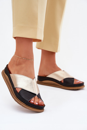 Leren pantoffels Dames met platform Het heeftciejka L4986-25 goud-zInart 2