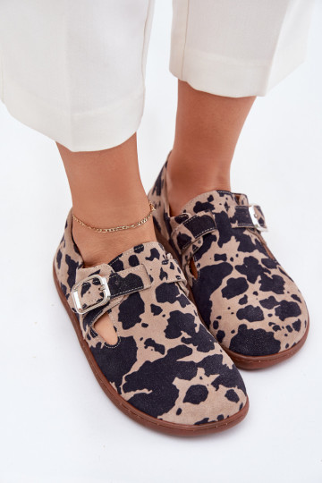 van suède schoenen Barefoot Dames met gespen Łaty Zazoo N1261 bruin-beige