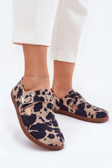Bruin-zandkleurige suède dames schoenen Barefoot met gespen Łaty Zazoo N1261 2