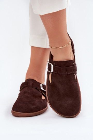 Donkerbruine suède dames schoenen Barefoot met gespen Łaty Zazoo N1261 2