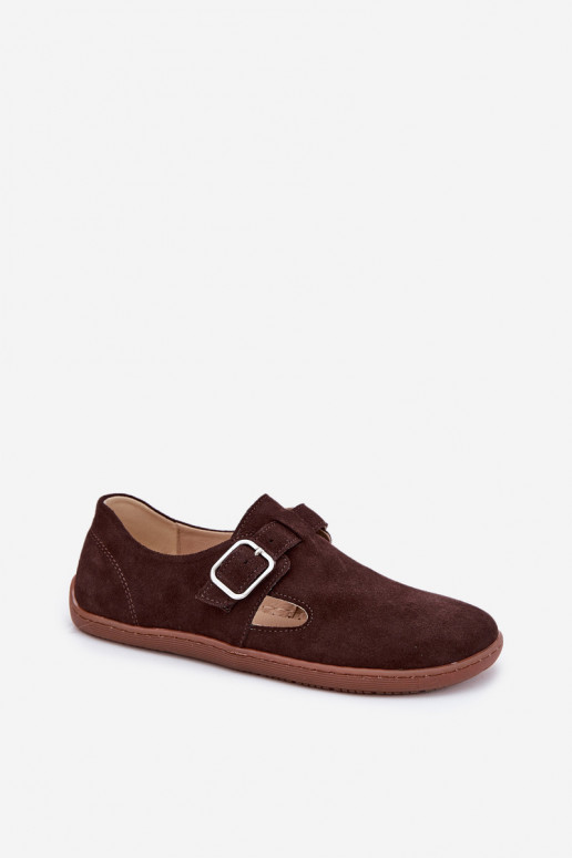 van suède schoenen Barefoot Dames met gespen Łaty Zazoo N1261 CzekoladoIne
