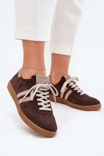 Donkerbruine suède lage dames sportschoenen Zazoo N1068 2