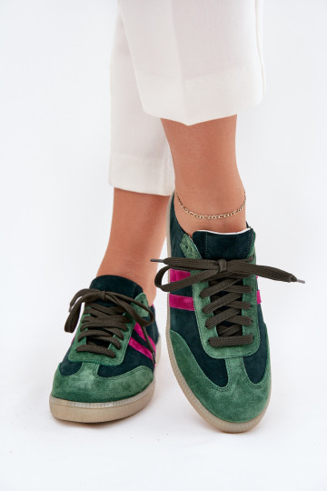 Chaki kleurige suède lage dames sportschoenen Zazoo N1068 2