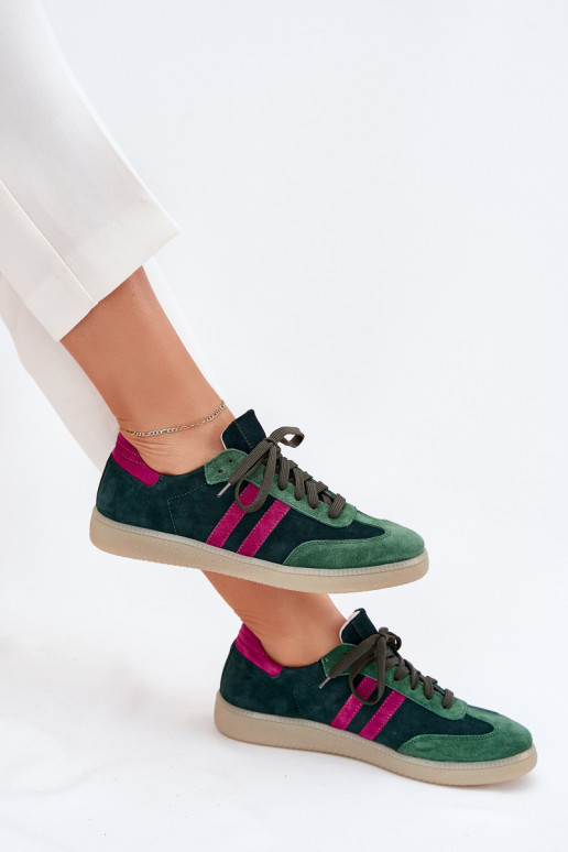 Zazoo N1068 van suède Laag Sneakers model schoenen Dames kaki kleuren Zazoo N1068 van suède Laag Sneakers model schoenen Dames kaki kleuren