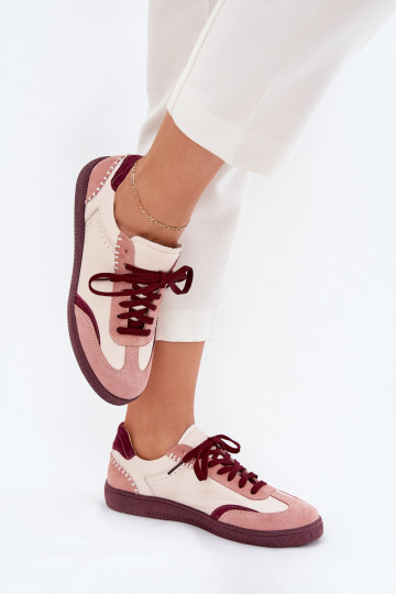 Roze leren dames sportschoenen Zazoo N1202