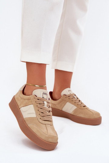 Zandkleurige suède dames sportschoenen Daniel Lopez Just Dare SS2D4022