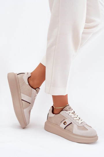 Leer Dames Sneakers model schoenen met platform Daniel Lopez Just Dare SS2D4003 beige