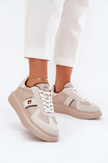 Leer Dames Sneakers model schoenen met platform Daniel Lopez Just Dare SS2D4003 beige 2