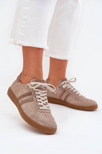 Suède lage damessportschoenen Zazoo N1068 zandkleur